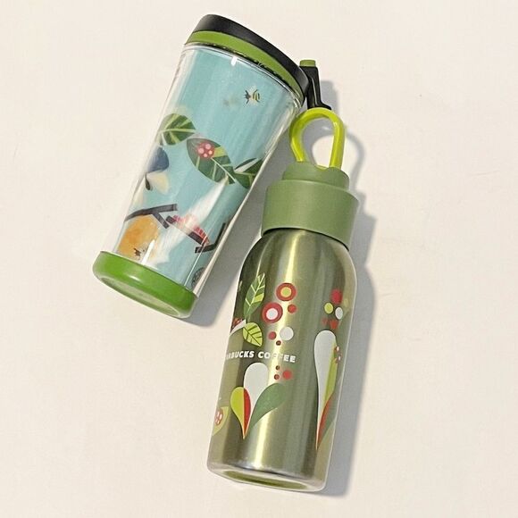 Two Starbucks Kids Travel Bottles Stainless Steel and Plastic Green - Picture 1 of 9
